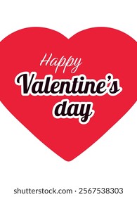 Text Happy Valentine's Day on the background of red heart. Romantic design for greeting card or poster for Valentine's day.