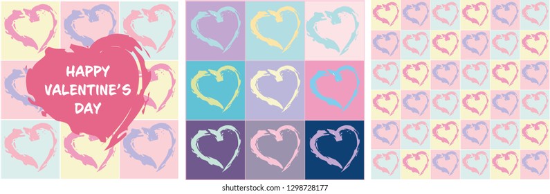 Text: happy Valentine's day. Vector illustration, backgrounds and banners. Red, yellow, pink heart. Love.