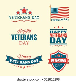 Text Happy Veterans Day set flag and stars vector illustration design banner or a stamp on white background EPS 10