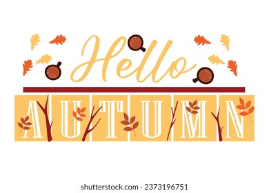 Text HELLO, AUTUMN on white background
