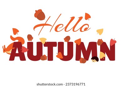 Text HELLO, AUTUMN on white background