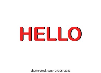 Text of HELLO on white background. Red wording of HELLO with black shadow.