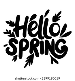 Text Hello Spring inscription. Handwriting text Hello Spring. Text banner square composition. Hand drawn vector art.