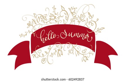 text hello summer vector on red frame. Calligraphy lettering illustration EPS10