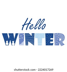 Text-HELLO-WINTER auf weißem Hintergrund