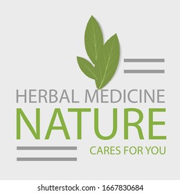 Text herbal medicine .Nature cares for you. 
Green sage leaves on the white background