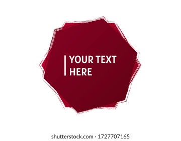 Text here frame with burgundy and pink gradient brush border symbol in hexagon on white background