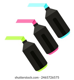 Textmarker, rosa, blau und grün im Cartoon-Flat-Stil. Vektorgrafik isolieren.