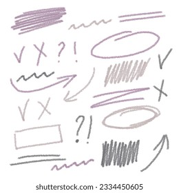 Text highlihgters, arrows, circles and abstract doodle writing design vector set