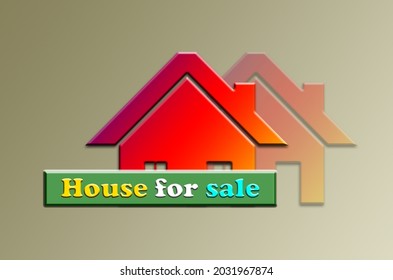 Text house for sale with house and rectangle. Illustrations for pamphlets, posters, stickers, badges, prints and more.