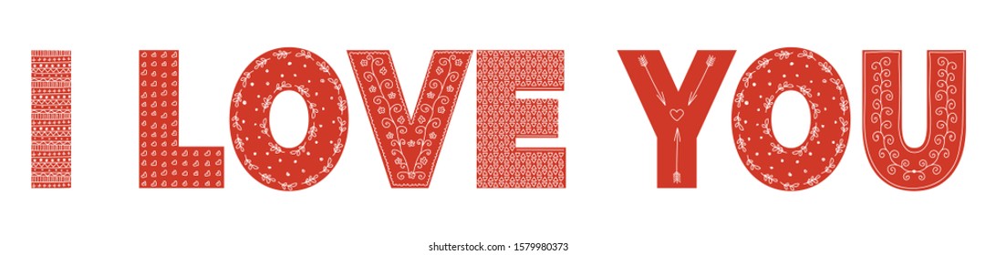 Text: "I love you" with a decorative ornament.