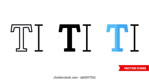 Text icon of 3 types: color, black and white, outline. Isolated vector sign symbol.