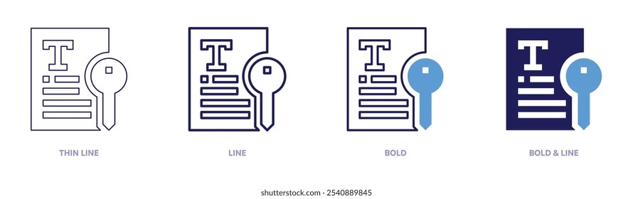 Textsymbol in 4 verschiedenen Stilen. Dünne Linie, Linie, Fett und Fette Linie. Duotone-Stil. Bearbeitbarer Strich.