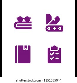 text icon. 4 text set with open book, shopping list, book and swiss knife vector icons for web and mobile app