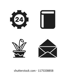 text icon. 4 text vector icons set. email, book and settings icons for web and design about text theme