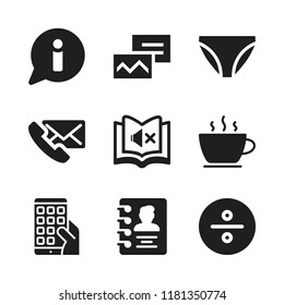 text icon. 9 text vector icons set. coffee cup, muted book and knickers icons for web and design about text theme