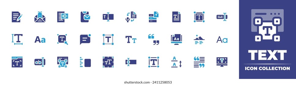 Text icon collection. Duotone color. Vector and transparent illustration. Containing email marketing, email, text to speech, box, text, editor, message, text size, typography, image.