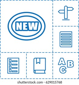 Text icon. set of 6 text outline icons such as document, direction, book, new