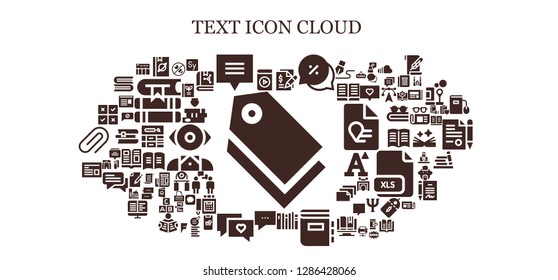  text icon set. 93 filled text icons. Simple modern icons about  - Tag, Audio book, Book, Chat, Contract, Books, Dictionary, Newspaper, Feedback, Bomb, Story, Data table, Mentalist