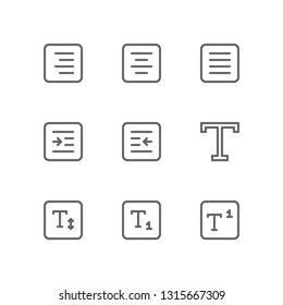 Text icon set including align right, center, justify, indent, editor, font, typography, text, subscript