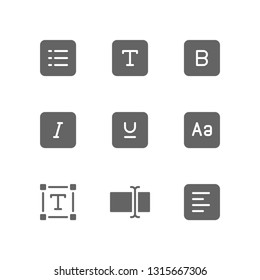 Text Icon Set Including List, Label, Bold, Text, Italic, Underline, Capital Letter, Font, Type, Input, Align Left