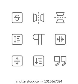 Text icon set including mirror, reflect, line spacing, paragraph, width, height, sort, quote