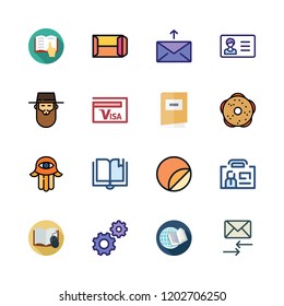 text icon set. vector set about mailing, hebrew, open book and sticker icons set.