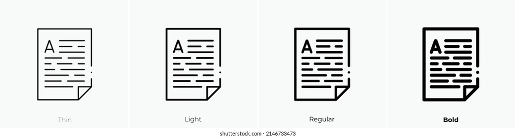 text icon. Thin, Light Regular And Bold style design isolated on white background