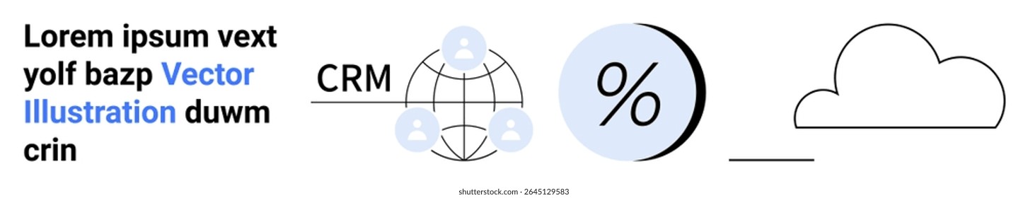 Text and icons of CRM, percentage symbol, and cloud. Ideal for business strategies, data management, CRM systems, financial planning, cloud computing, technology integration, and app development
