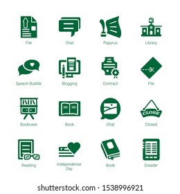 text icons. Editable 16 text icons. Included icons such as File, Chat, Papyrus, Library, Speech bubble, Blogging, Contract, Bookcase, Book, Closed. text trendy icons for web.