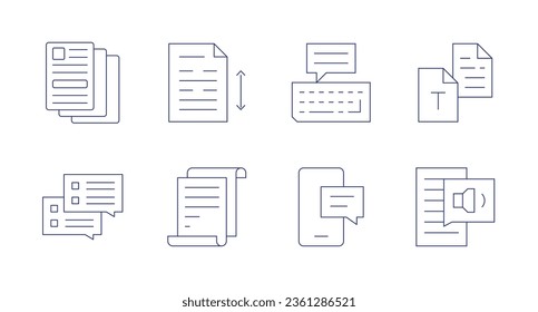 Text icons. editable stroke. Containing text, text to speech, keyboard, message, article, conversation, line spacing, paper.