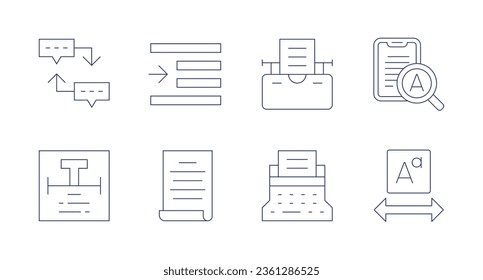 Text icons. editable stroke. Containing enlargement, font, sequence, text, typewriter, right indent, speech.