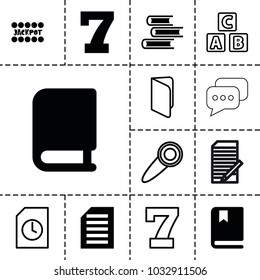 Text icons. set of 13 editable filled and outline text icons such as 7 number, book, abc cube, document, door knob, jackpot