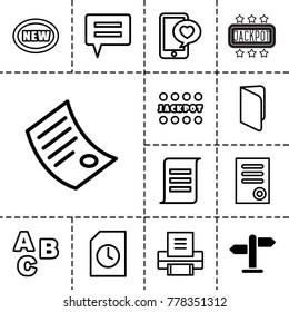 Text icons. set of 13 editable outline text icons such as direction, jackpot, document, new, book, abc, phone with heart, chat