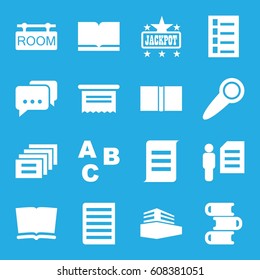 Text icons set. set of 16 text filled icons such as document, Jackpot, documents box, room tag, book, door knob, man and document, message