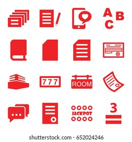 Text icons set. set of 16 text filled icons such as 7 number, jackpot, document, 3 allowed, phone with heart, documents box, room tag, message, abc, paper