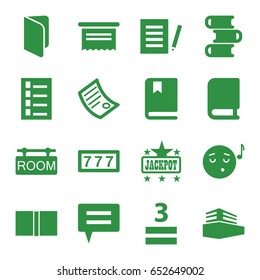 Text icons set. set of 16 text filled icons such as document, 7 number, jackpot, emoji listening music, 3 allowed, documents box, room tag, book