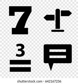 Text icons set. set of 4 text filled icons such as 7 number, 3 allowed, direction