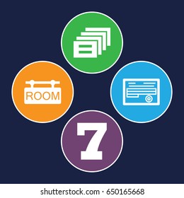 Text icons set. set of 4 text filled icons such as 7 number, document, room tag