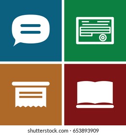 Text icons set. set of 4 text filled icons such as document, book