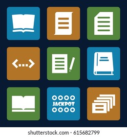 Text icons set. set of 9 text filled icons such as Jackpot, document, book, message