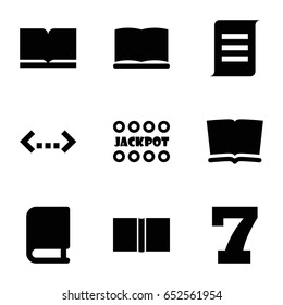 Text icons set. set of 9 text filled icons such as 7 number, jackpot, book, document