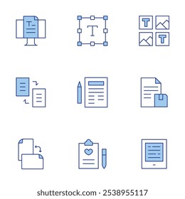 Text icons set. Line Duotone style, editable stroke. sheet, text, writing, layout, save, tablet, blog, copy, orientation.