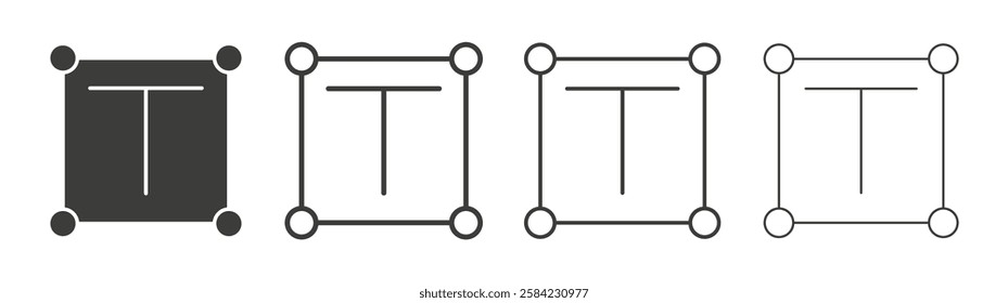 Text icons set. Liner outlined and flat black color