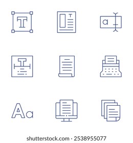 Text icons set. Thin Line style, editable stroke. text, typewriter, speech, sheet, font, text box, graphic design.
