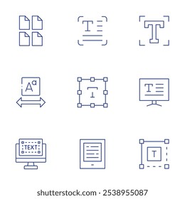 Ícones de texto definidos. Estilo de Linha Fina, traçado editável. fonte, texto, tablet, editor de texto, arquivos, caixa de texto.