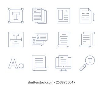 Text icons. Thin Line style, editable stroke. text, speech, article, conversation, document, font, line spacing, paper, search, graphic design.
