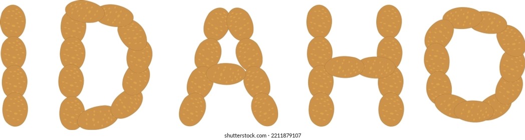 Text "IDAHO" with potatoes. Vector illustration. 