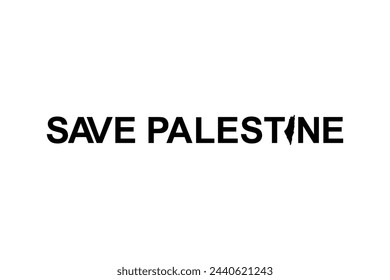 Text-Illustration über 'SAVE PALESTINE', kann für Poster, Banner, Aufkleber, T-Shirt, Cover, Logo-Gramm oder Grafik-Design-Element verwendet werden. Vektorgrafik