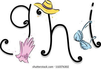 Text Illustration Featuring a Girly Alphabet with the Letters G, H, and I